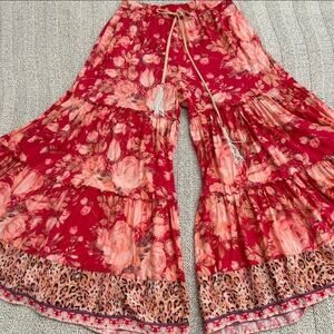 Aratta Silent Journey Wide Leg Pants Flowy Floral Boho Beachy Rose Ankle Small